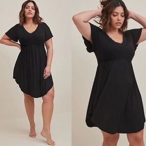 Torrid Lace Trim Sleep Dress Super Soft Black